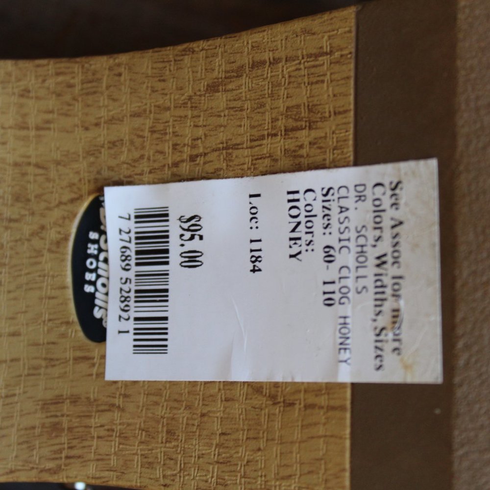 SALE! Dr. Scholl's Faux Wooden Bottom Classic Clogs Honey & Gold size 9 M NWT's - Picture 11 of 13